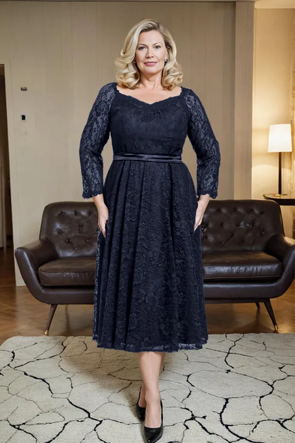 Long Sleeves Lace A Line Mother of the Bride Dress with Bow Tie