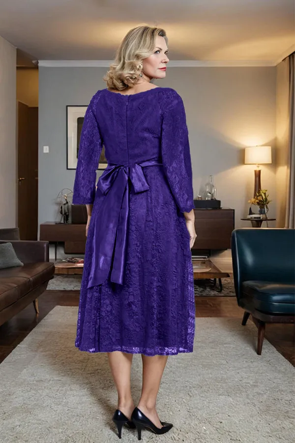 Long Sleeves Lace A Line Mother of the Bride Dress with Bow Tie