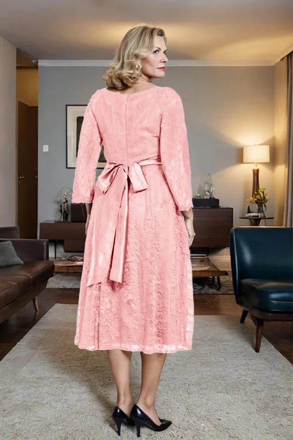 Long Sleeves Lace A Line Mother of the Bride Dress with Bow Tie