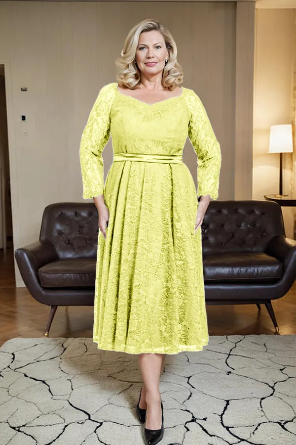 Long Sleeves Lace A Line Mother of the Bride Dress with Bow Tie