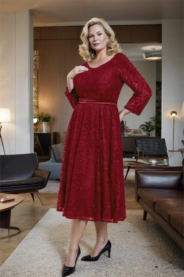 Long Sleeves Lace A Line Mother of the Bride Dress with Bow Tie