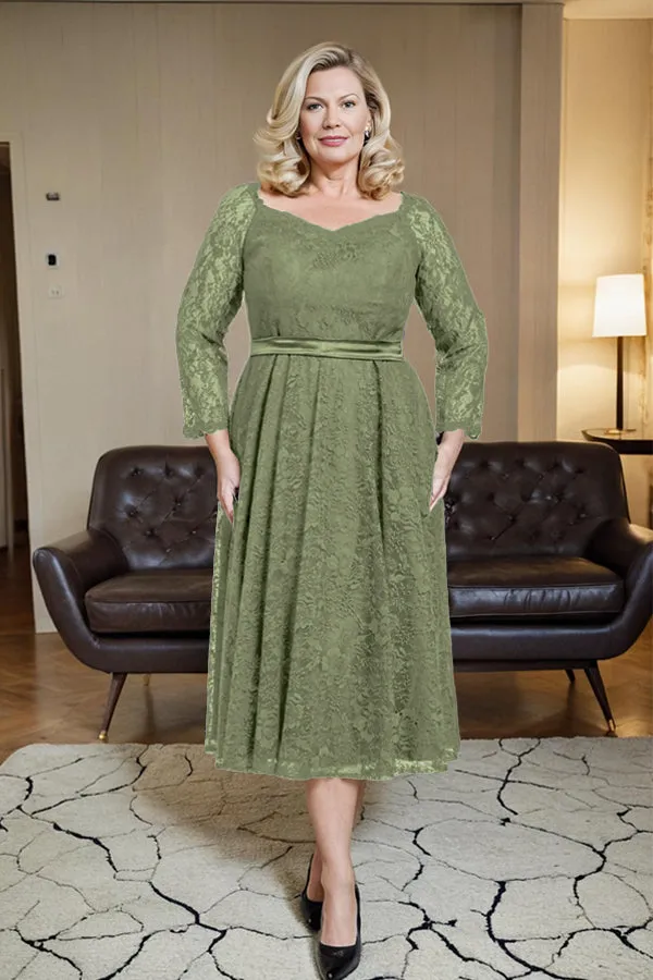 Long Sleeves Lace A Line Mother of the Bride Dress with Bow Tie