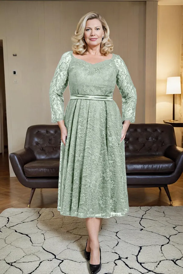 Long Sleeves Lace A Line Mother of the Bride Dress with Bow Tie