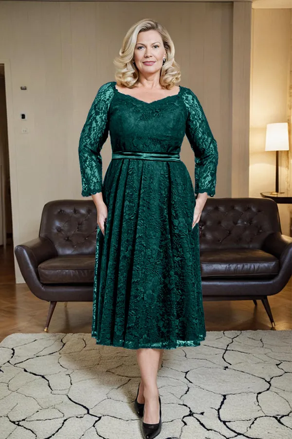 Long Sleeves Lace A Line Mother of the Bride Dress with Bow Tie