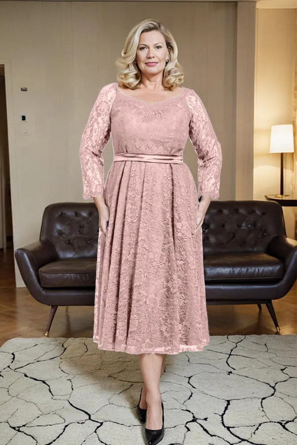 Long Sleeves Lace A Line Mother of the Bride Dress with Bow Tie