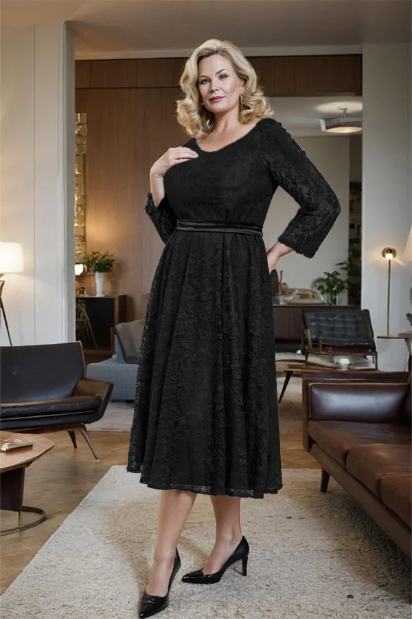 Long Sleeves Lace A Line Mother of the Bride Dress with Bow Tie