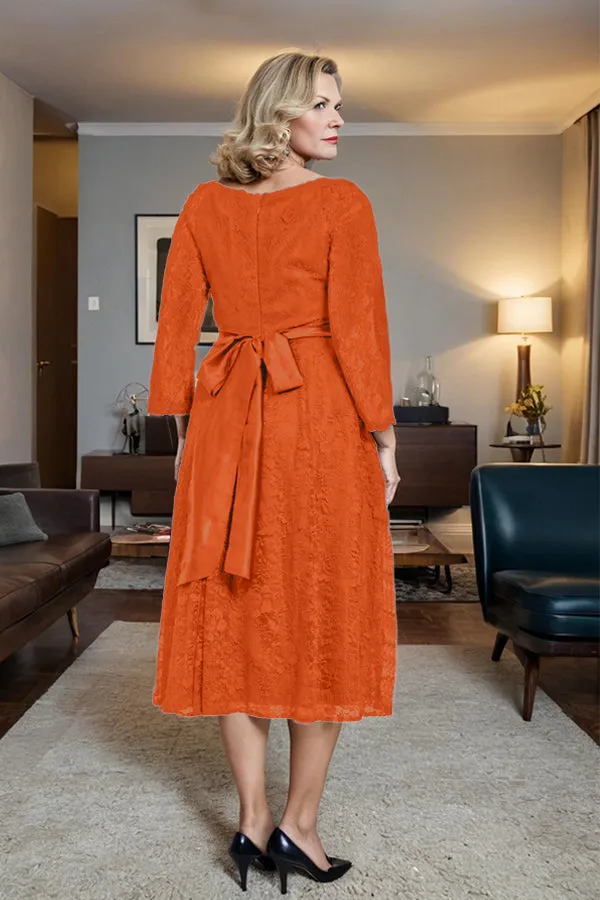Long Sleeves Lace A Line Mother of the Bride Dress with Bow Tie