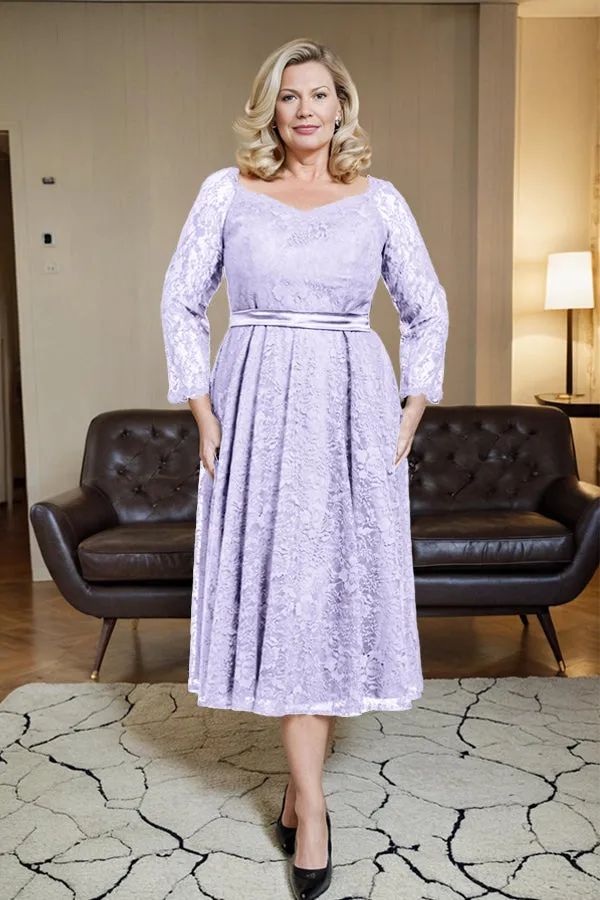 Long Sleeves Lace A Line Mother of the Bride Dress with Bow Tie