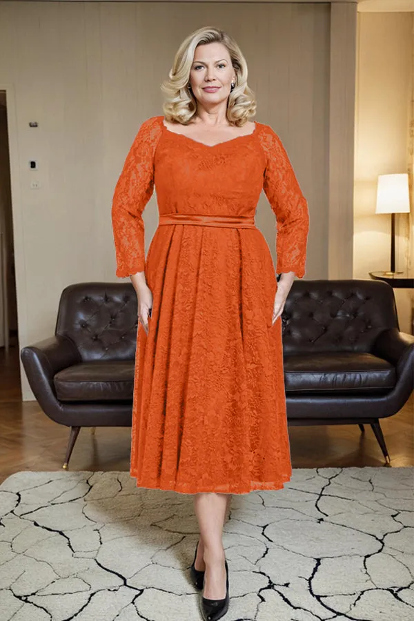 Long Sleeves Lace A Line Mother of the Bride Dress with Bow Tie