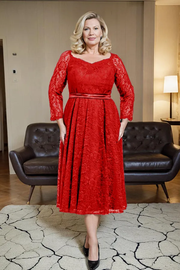 Long Sleeves Lace A Line Mother of the Bride Dress with Bow Tie