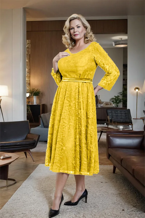 Long Sleeves Lace A Line Mother of the Bride Dress with Bow Tie