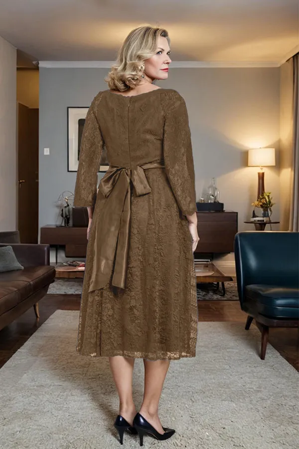 Long Sleeves Lace A Line Mother of the Bride Dress with Bow Tie