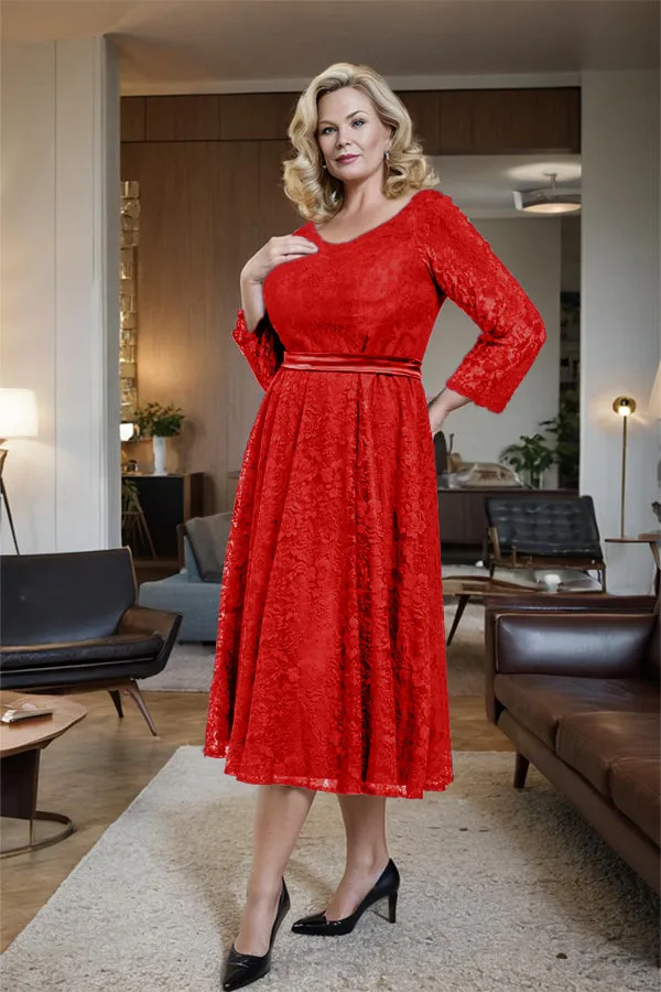 Long Sleeves Lace A Line Mother of the Bride Dress with Bow Tie