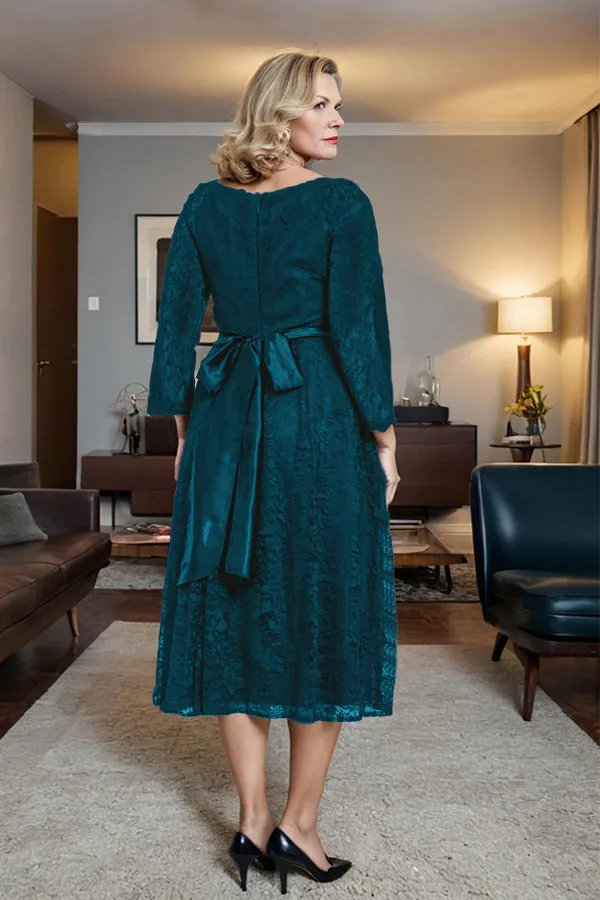 Long Sleeves Lace A Line Mother of the Bride Dress with Bow Tie