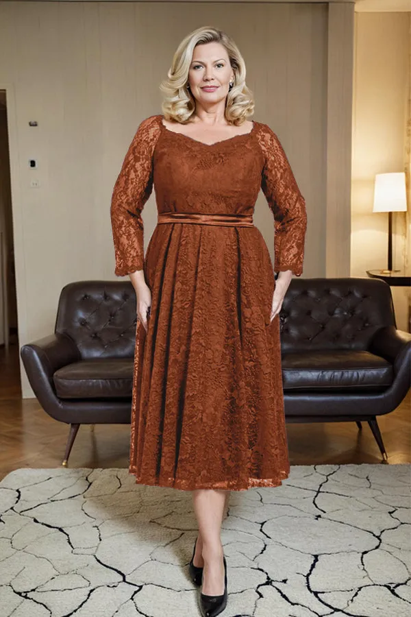 Long Sleeves Lace A Line Mother of the Bride Dress with Bow Tie