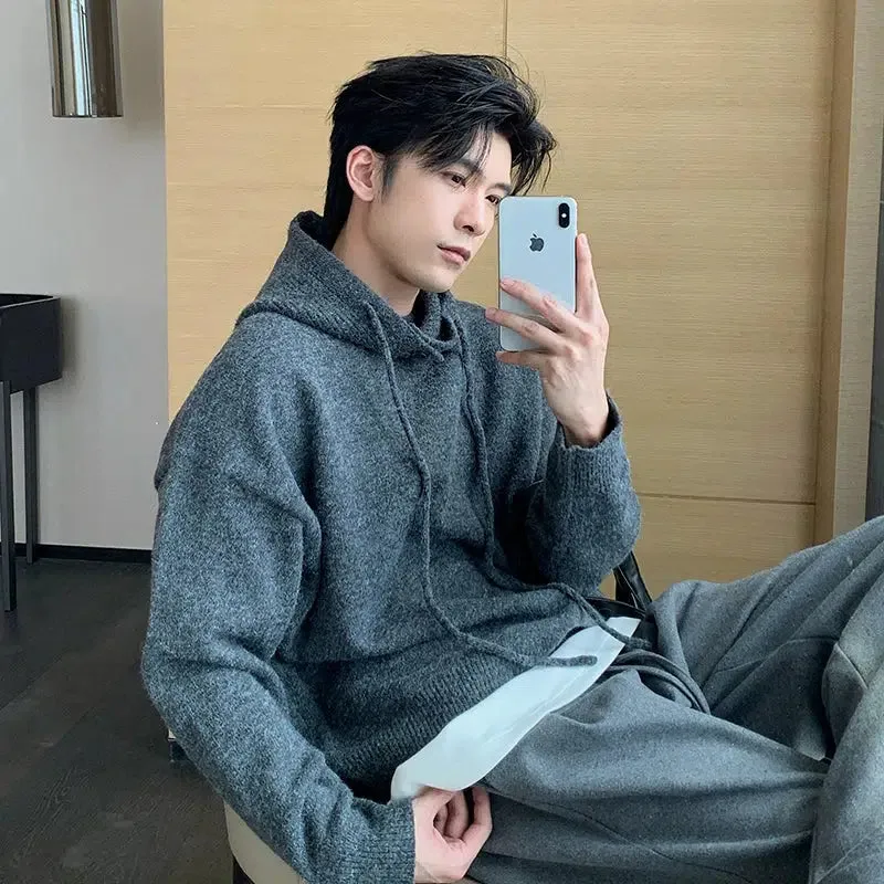 Loose Fit Knitted Hooded Sweatshirt