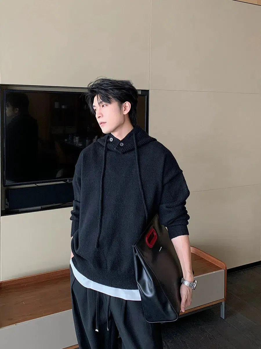 Loose Fit Knitted Hooded Sweatshirt