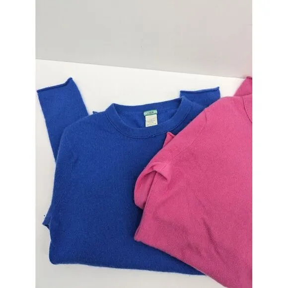 LOT OF 2 - J. Crew Women's 100% Cashmere Crewneck Sweaters, Pink Blue, Small