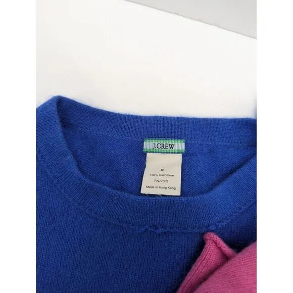 LOT OF 2 - J. Crew Women's 100% Cashmere Crewneck Sweaters, Pink Blue, Small