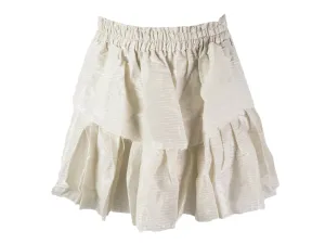 LOVESHACKFANCY Women's Ivory/Silver Metallic Stripe Ruffle Mini Skirt $245 NEW