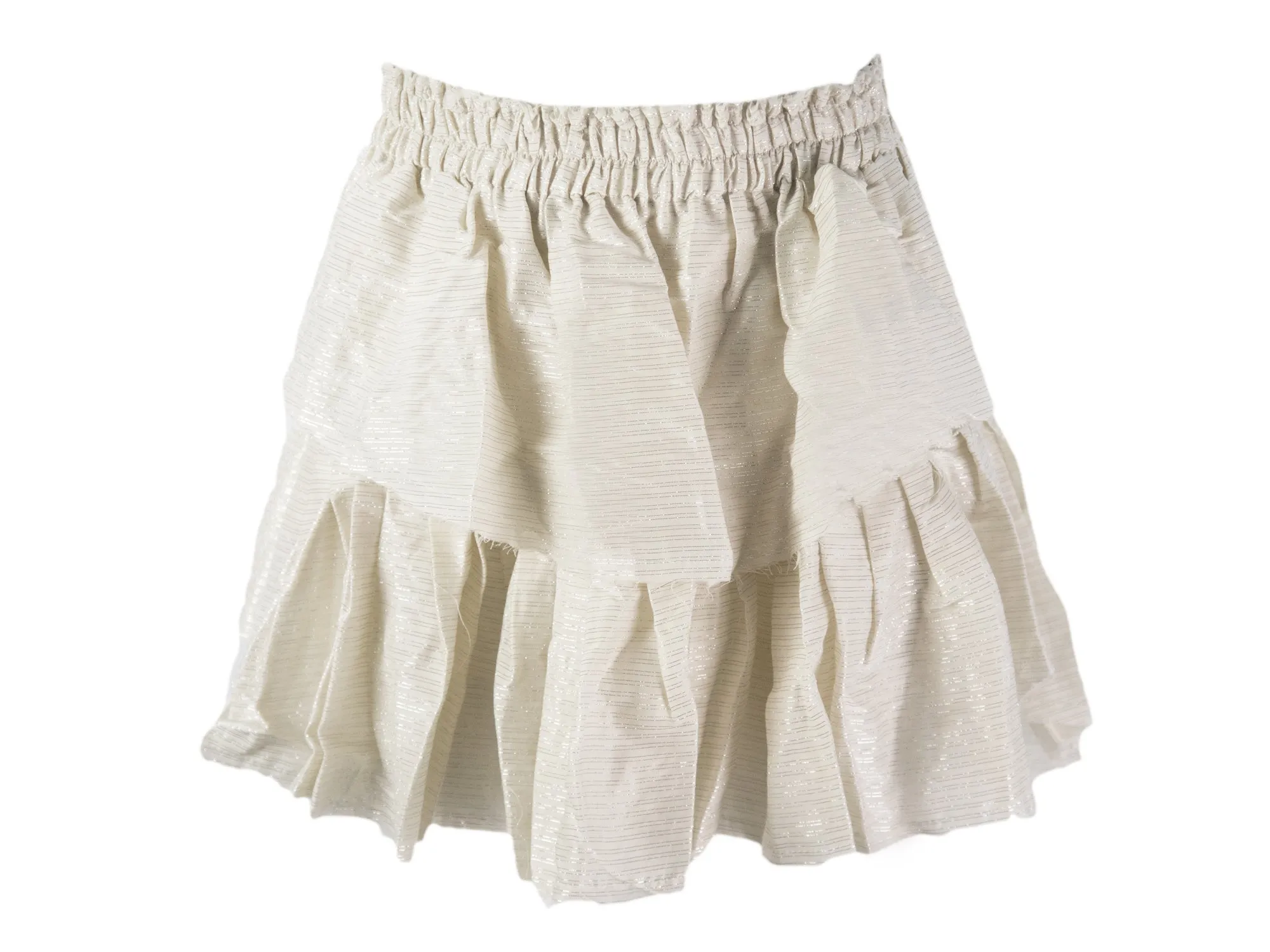 LOVESHACKFANCY Women's Ivory/Silver Metallic Stripe Ruffle Mini Skirt $245 NEW