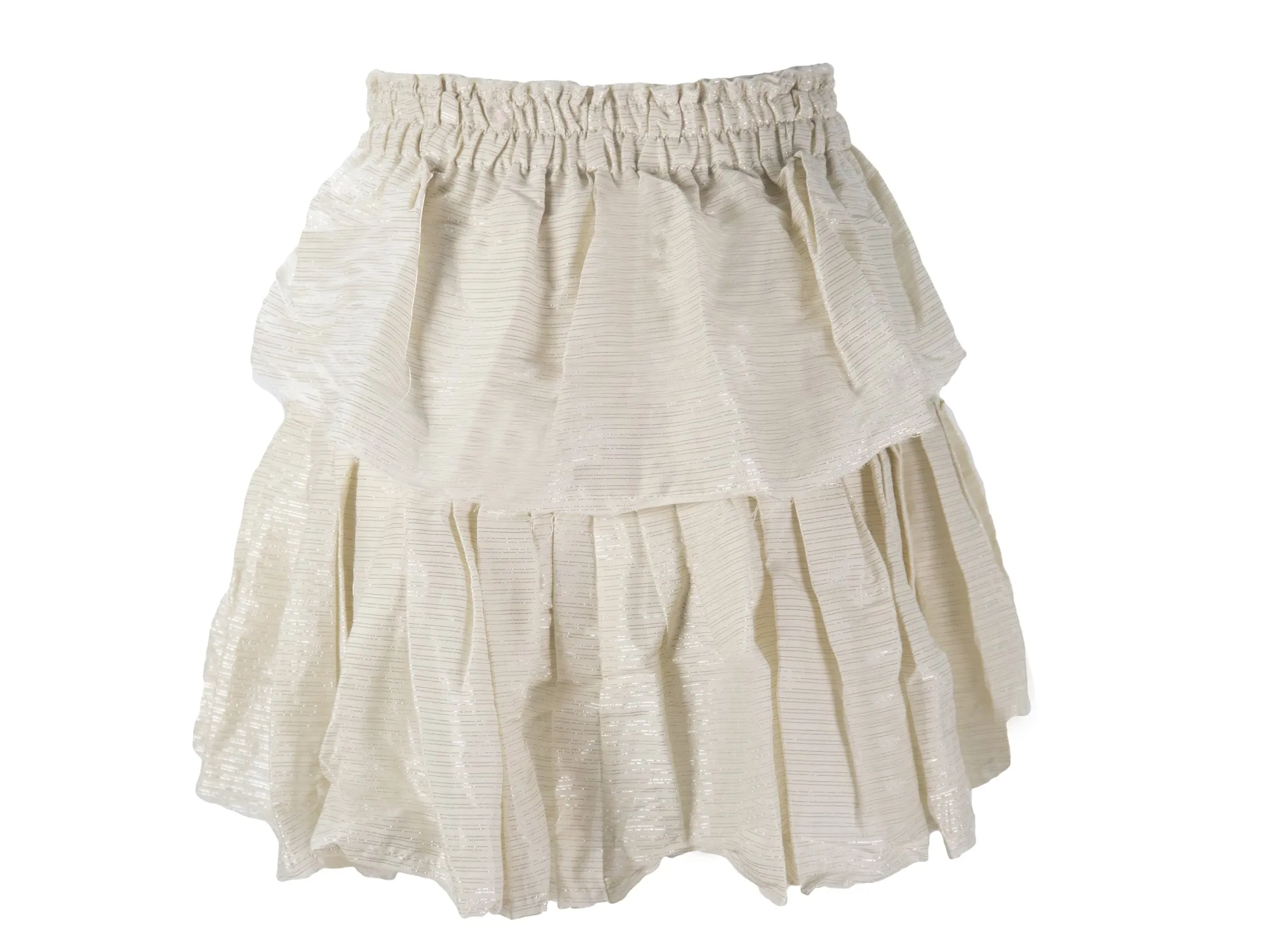 LOVESHACKFANCY Women's Ivory/Silver Metallic Stripe Ruffle Mini Skirt $245 NEW