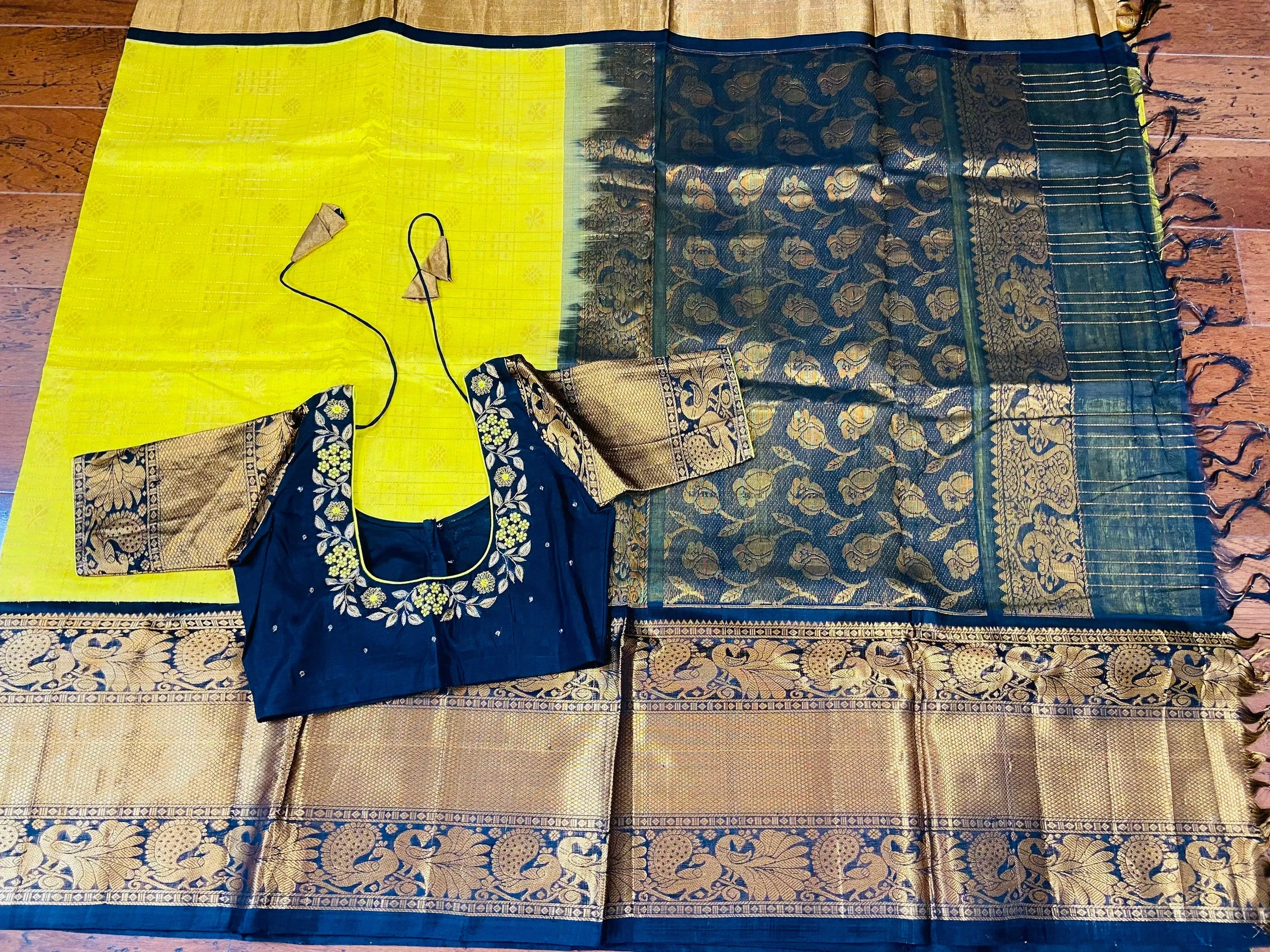 Lyte Weight Pattu Saree blouse -Pattu Blouse -Kuppadam Tissue Pattu Saree blouse -Saree Blouse -Yellow Saree Blouse -Black Blouse-Silk Saree