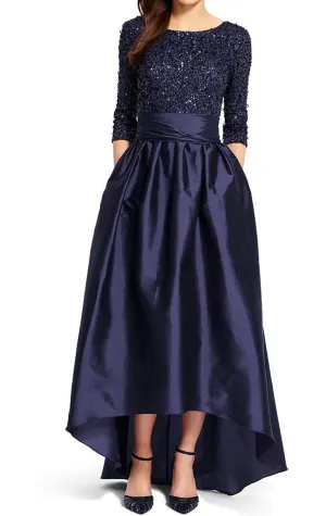 MACloth Half Sleeve Hi Lo Mother of the Brides Dress Dark Navy Sequin Formal Evening Gown