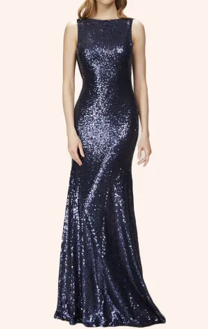 MACloth Mermaid Cowl Back Sequin Long Bridesmaid Dress  Formal Gown