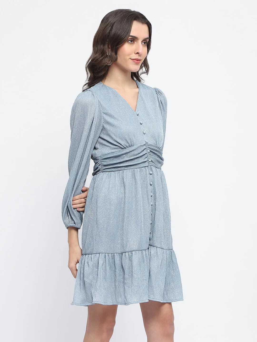 Madame Nylon Powder Blue A Line Midi Dress
