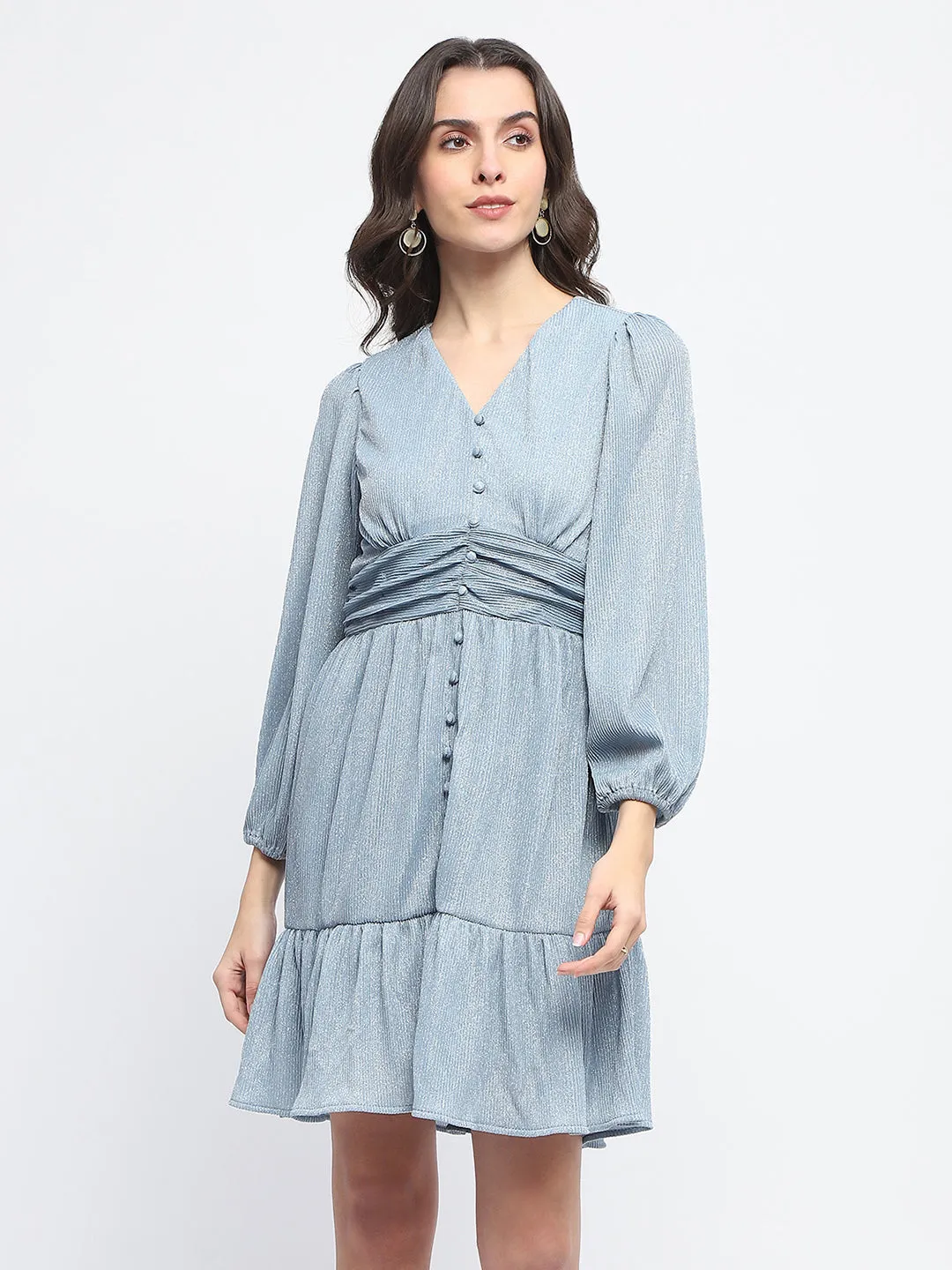 Madame Nylon Powder Blue A Line Midi Dress