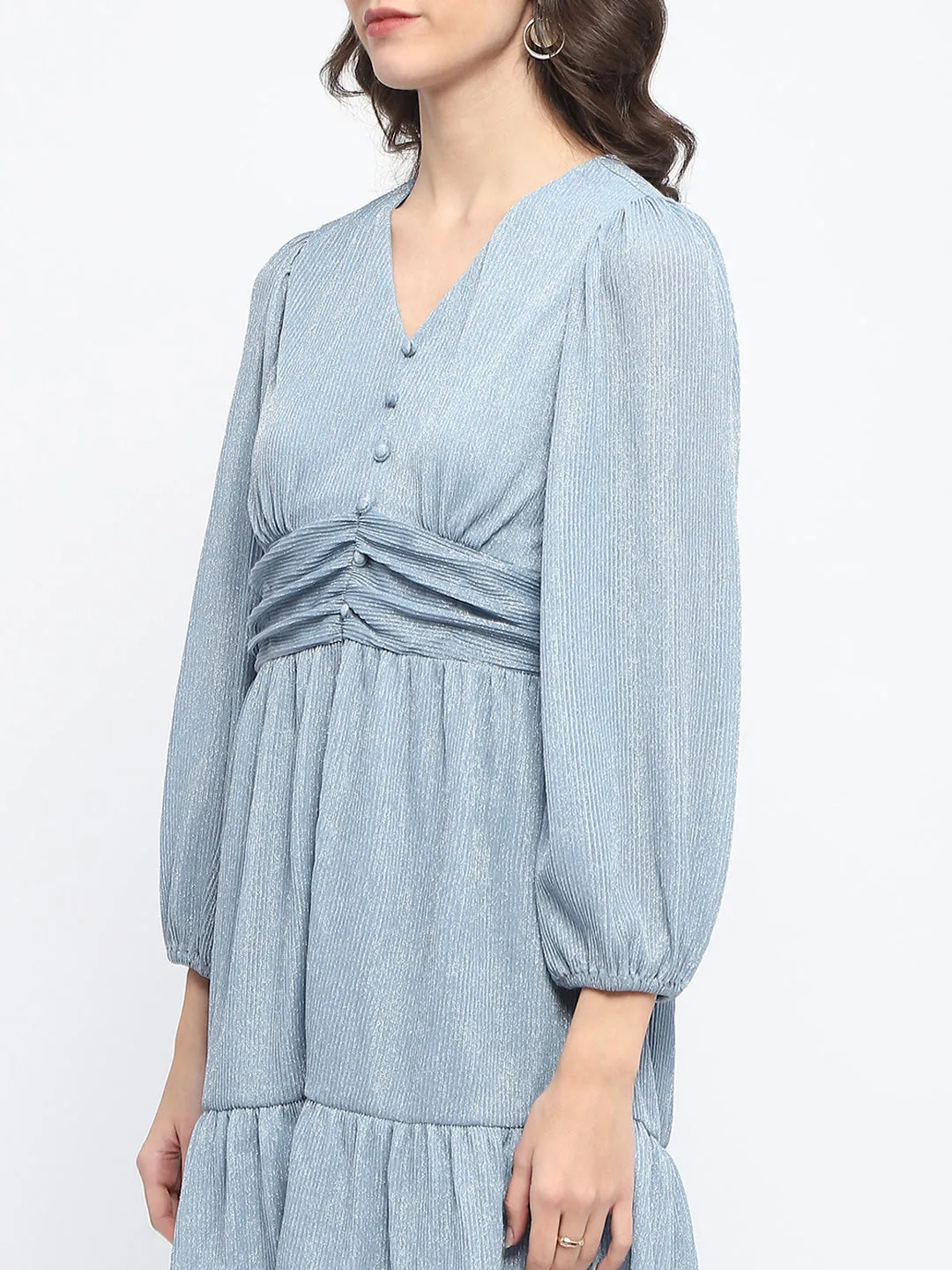 Madame Nylon Powder Blue A Line Midi Dress