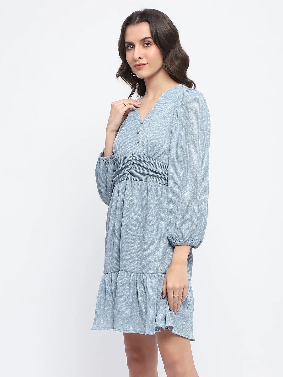 Madame Nylon Powder Blue A Line Midi Dress