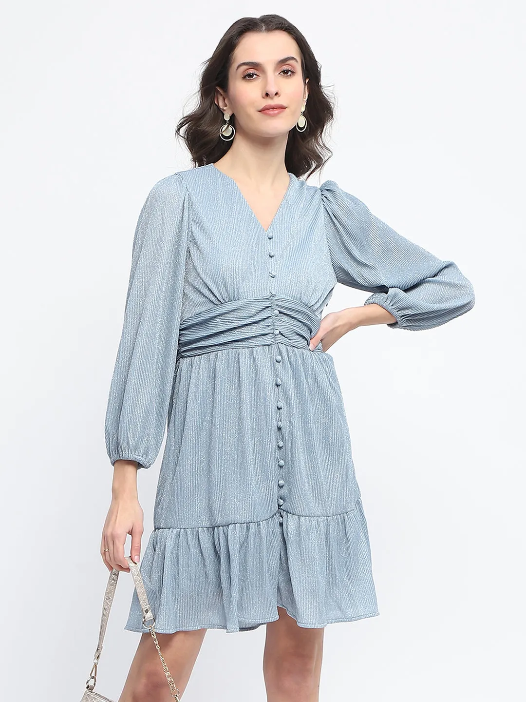 Madame Nylon Powder Blue A Line Midi Dress