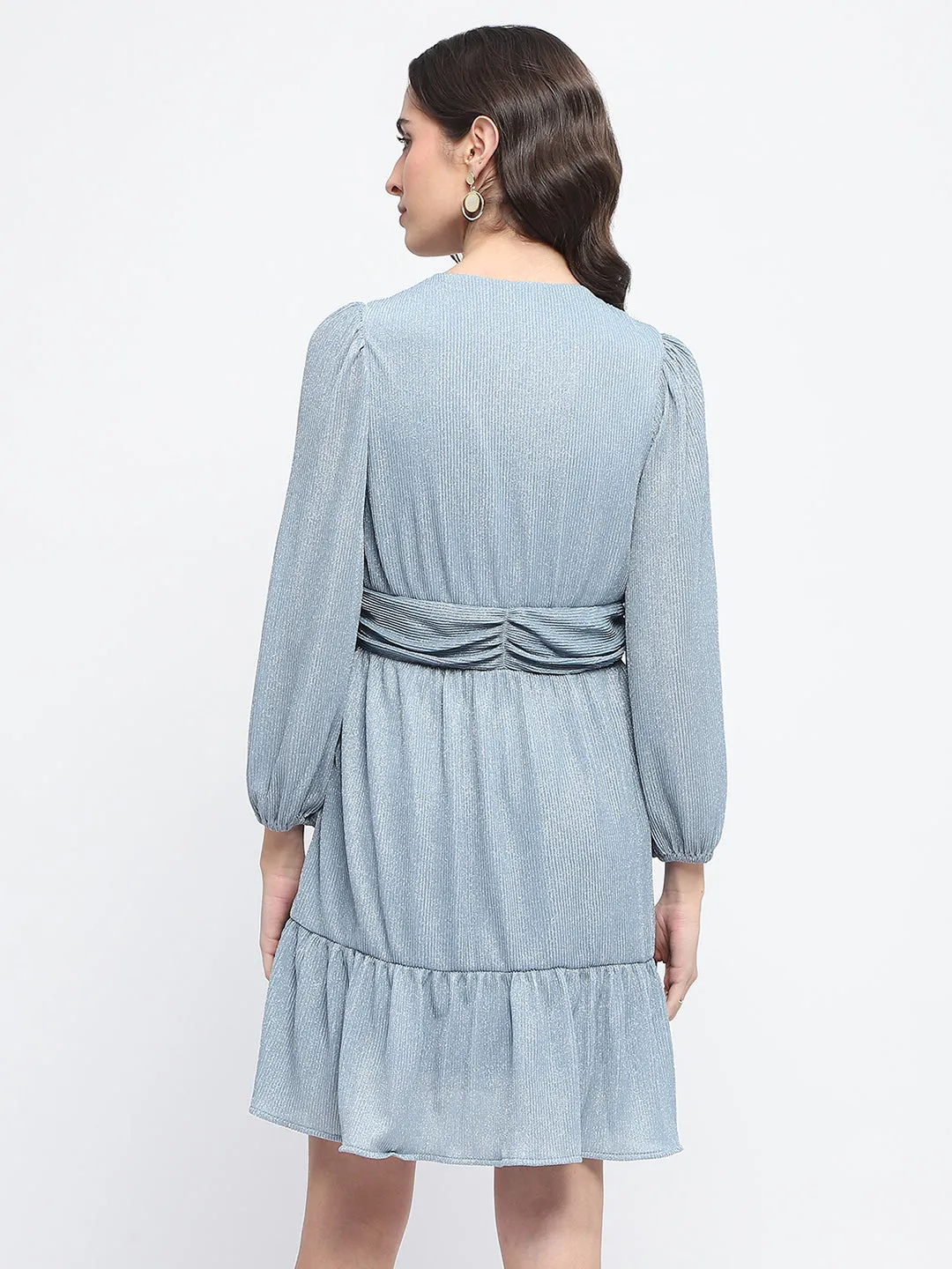 Madame Nylon Powder Blue A Line Midi Dress