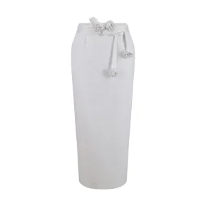 Magda Butrym Women White Pencil Skirt Fabric Solid Midi Bodycon Wrap Sz IT 36 XS