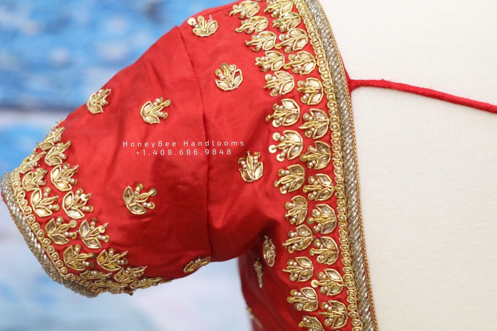 Maggam work designer blouse - Pattu Saree Blouse -Maggam work blouse - Kundan work blouse - Saree Blouse - red Saree Blouse - red Blouse