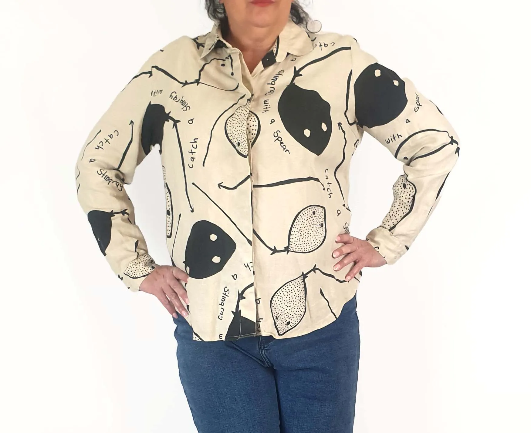 Magpie Goose linen stingray shirt size 16