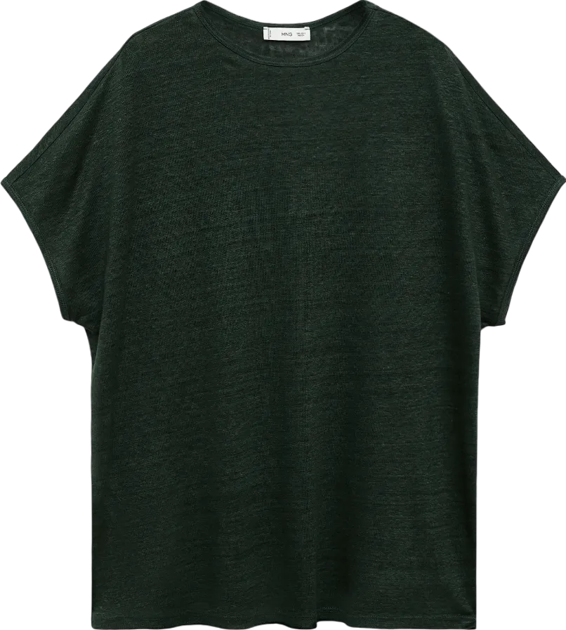 MANGO Green Short-sleeved Linen T-shirt UK S