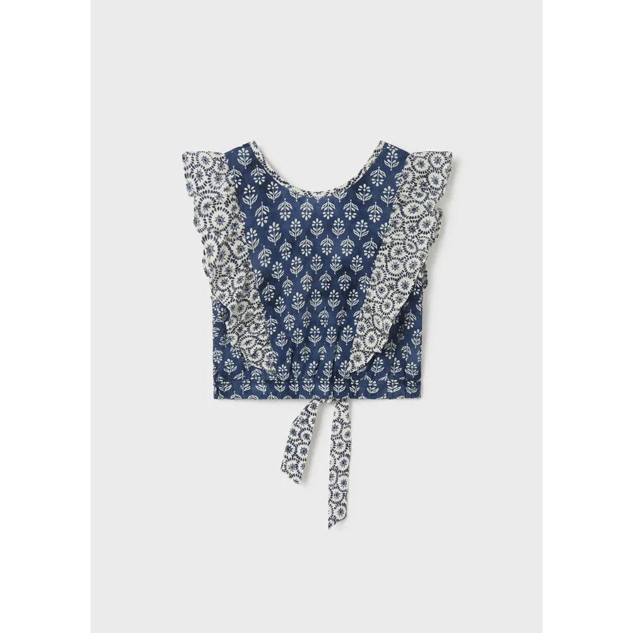 Mayoral Blue Ruffled Cotton Blouse Girl
