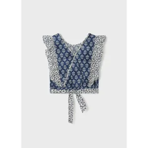 Mayoral Blue Ruffled Cotton Blouse Girl
