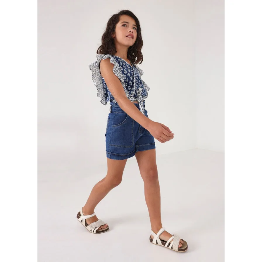Mayoral Blue Ruffled Cotton Blouse Girl