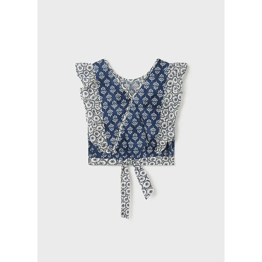 Mayoral Blue Ruffled Cotton Blouse Girl