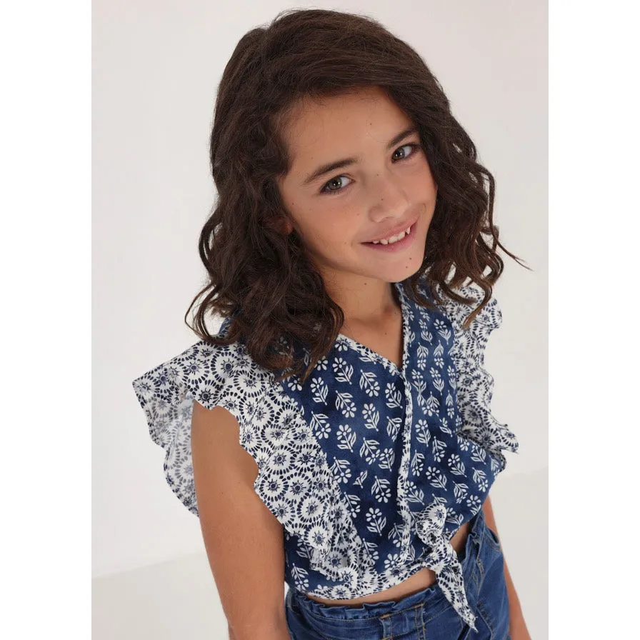 Mayoral Blue Ruffled Cotton Blouse Girl