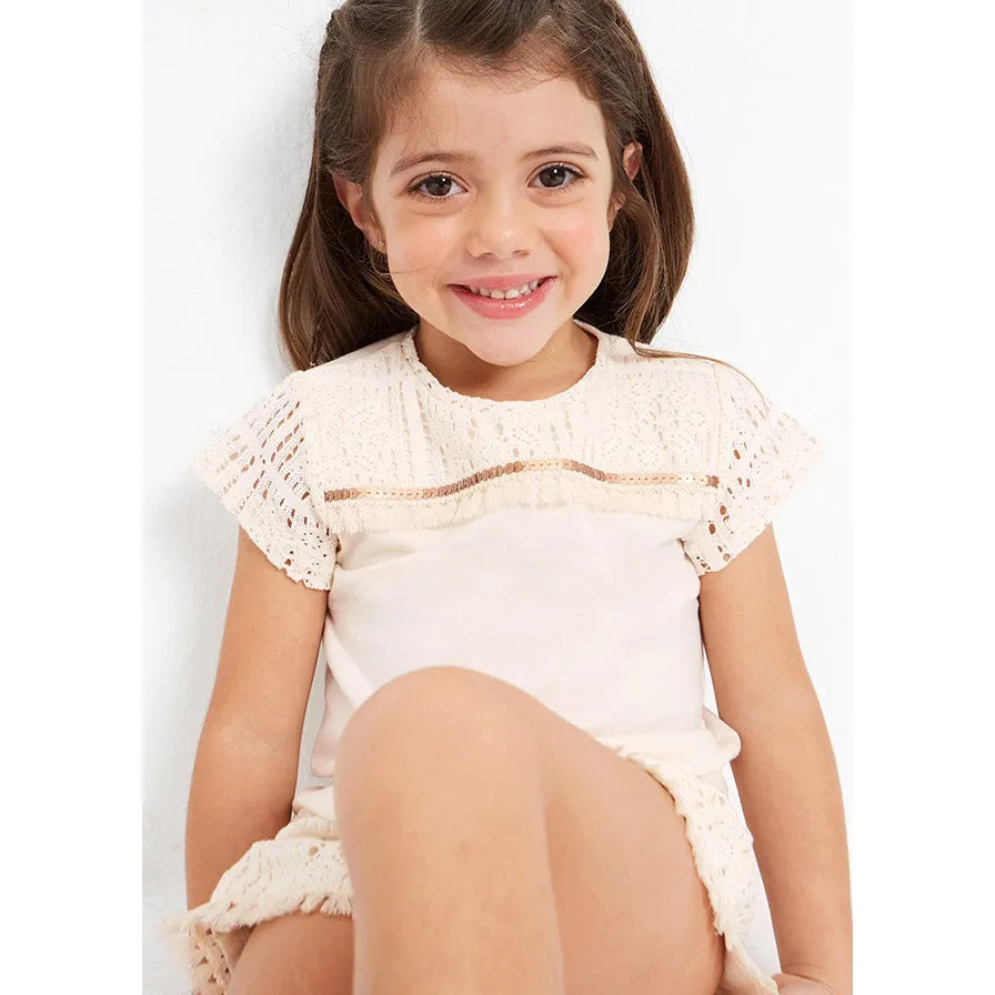 Mayoral Chickpea Applique Cotton Short Sleeve Top