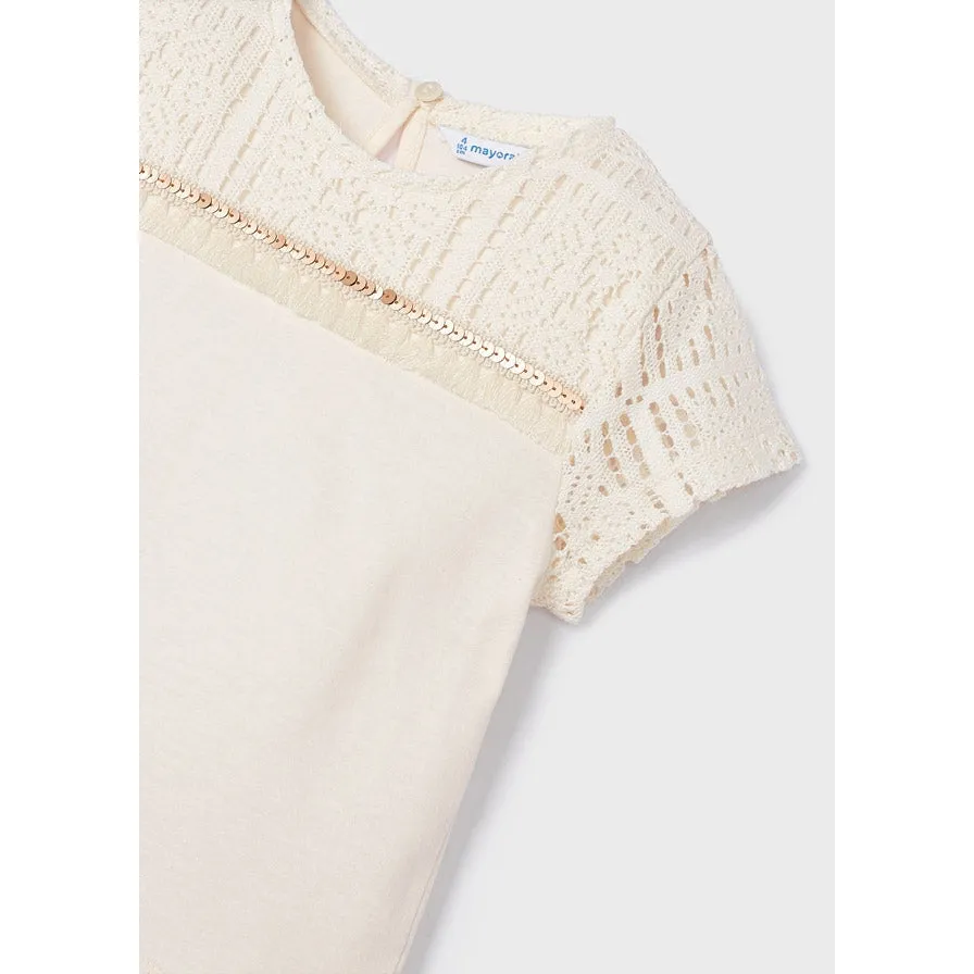 Mayoral Chickpea Applique Cotton Short Sleeve Top