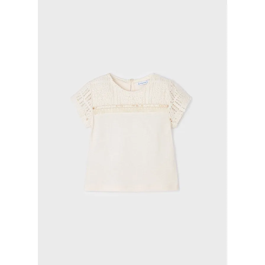 Mayoral Chickpea Applique Cotton Short Sleeve Top