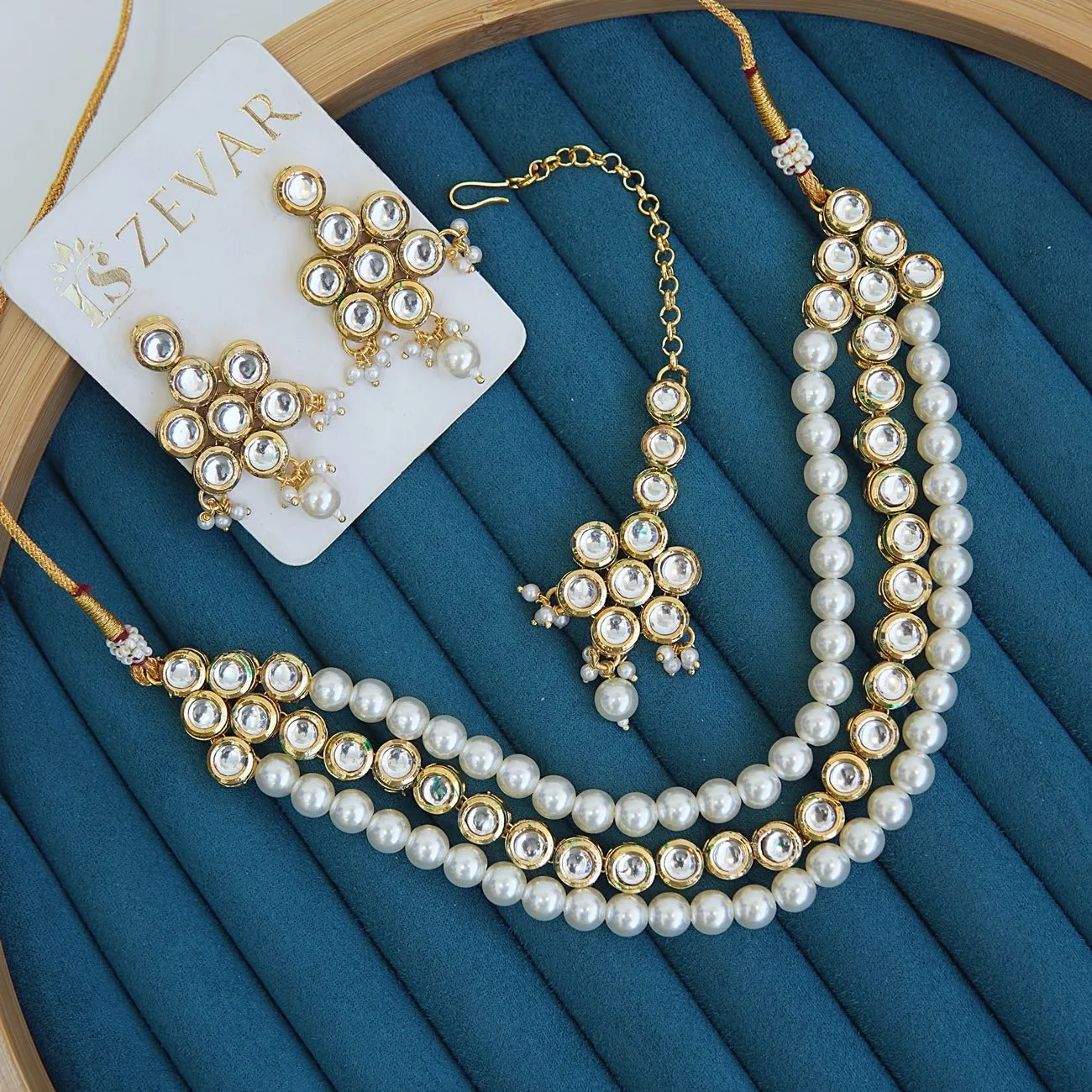 Mena Kundan Triple Line Necklace Set
