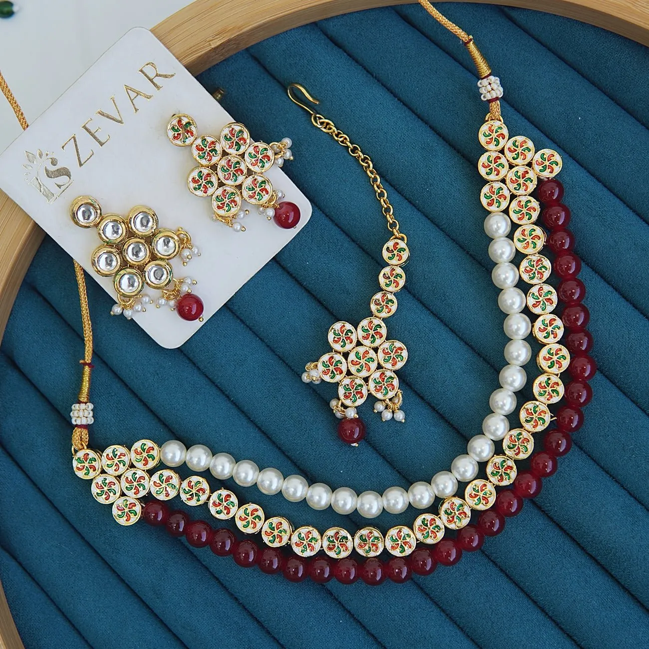 Mena Kundan Triple Line Necklace Set