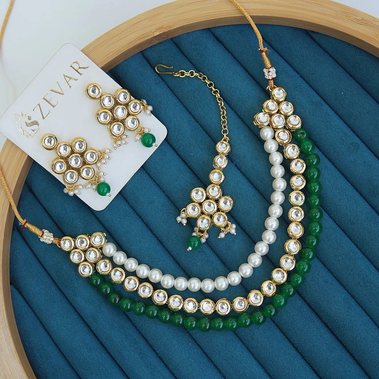 Mena Kundan Triple Line Necklace Set